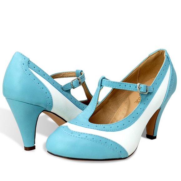 Chase & Chloe Mary Jane Oxford Pumps - Retro Round Toe Shoe with Ankle S… - Picture 4 of 5